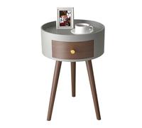 TISTIK Comodino ultra stretto con cassetto, rotondo, grigio, moderno, con gambe in legno massello, per camera da letto, soggiorno, piccoli spazi