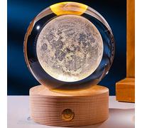 TITA-DONG Lampada a Sfera di Cristallo 3D da 6 Cm, Lampada Notturna a Sfera Rotonda per Astronomia con Scultura Trasparente Luminosa con Base, Luce Notturna a Sfera con (Luna Palla di