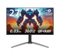 TITAN ARMY 27 Pollici QD OLED Gaming Monitor, 360Hz, QHD 2560x1440, 0.03ms GTG, Adaptive-Sync, senza cornice, 99% DCI-P3, HDR400, bassa luce blu, Supporto regolabile, Type-C 65W/DP/HDMI/USB, G27T8T