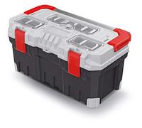 Titan Plus - Cassetta degli attrezzi con impugnatura comoda, in plastica, 554 x 286 x 276 mm (L x P x A), colore: Nero/Grigio