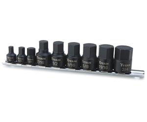 Titan TIT16140 0,25 pollici lettore Stubby Sae Hex Bit Socket Set - 9 pezzi