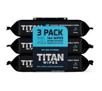 TITAN WIPES Carta igienica umida biodegradabile extra grande e resistente - 3 confezioni da 144 salviettine umidificate XL 18 x 18 cm, 99% acqua, aloe e vitamina E, 0% alcool, resistenti e usa e getta