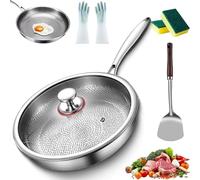 Titancore Titanium Hammered Pan Pro, Siraat Pure Titanium Pan Hammered Pattern, Stainless Steel with Lids, Scratch-Resistant Non Stick, Even Heating (11.81in,With Lid)