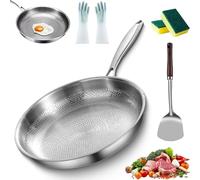 Titancore Titanium Hammered Pan Pro, Siraat Pure Titanium Pan Hammered Pattern, Stainless Steel with Lids, Scratch-Resistant Non Stick, Even Heating (11.81in,No Lid)
