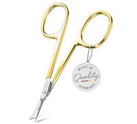 TITANIA Forbicine per Cuticole Solingen con Punta Extra-Sottile e Curva (Placcata in Oro, 9,5 cm) • Forbici Cuticole Solingen • Forbici Professionali in Acciaio al Carbonio • Made in Germany