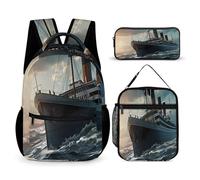 Titanic Sailing Ship - Set di 3 zaini per computer portatile, con borsa per il pranzo e astuccio, Stile:, Taglia unica