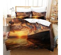 Titanic Set Di Biancheria Da Letto Con Stampa 3D Con Federe Copripiumino Con Chiusura A Cerniera Morbida Microfibra Copripiumino Per Letto Copripiumini Single(140x200cm)