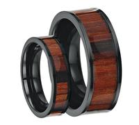 Titanio Nero Matrimonio Anello Originale Koa Legno Centro Intarsio Lui e Lei