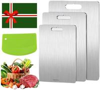 Titanium Chopping Board, Pack of 3 Stainless Steel Chopping Board for the kitchen,Double-Sided Food Gradefor Meat, Fruit, Vegetables, with Dough scraper, Easy to Clean