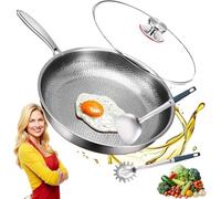 Titanium Hammered Pan Pro con coperchio, Titanium Pan Pro con paletta, resistente antiaderente antigraffio per cucinare (11,81 pollici, con coperchio)