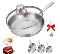 Titanium Hammered Pan Pro,Frying Pans with Lid,Non-stick Scratch Resistant Titanium Alloy Light Weight Set,Fast heating,safe and durable,no convex bottomSuitable for induction cooker, gas stove (XL)