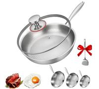 Titanium Hammered Pan Pro,Frying Pans with Lid,Non-stick Scratch Resistant Titanium Alloy Light Weight Set,Fast heating,safe and durable,no convex bottomSuitable for induction cooker, gas stove (L)