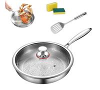 Titanium Hammered Pan Pro with Lid, Scratch Resistant Non Stick Nutri Pan, Titanium Pans for Cooking, Multifunctional Pots and Pans Set Non Stick Titaniumfrying Pansfor Cooking (26cm/10.2in)