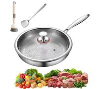 Titanium Pan with Lid,Titanium Nonstick Stick Titaniums Hammered Pans,Ultra-Durable & Scratch-Resistant,Stainless Steel Handle,Even Heating for Daily Cooking (11.8In)