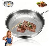 Titanium Pans for Cooking Non Stick, Ultra Durable Titanium Pan with Lid, Naturally Nonstick Without Coating for Mothers' Kitchen Cookware (9.45in,silver)