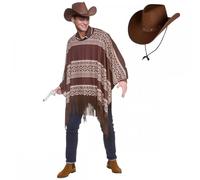 Titch & Timbo Poncho da cowboy occidentale + cappello texano marrone scuro con bandana nera. Opzione di accessorio: set costume da uomo da uomo adulto Wild West Drifter Gunman (Poncho + solo cappello)