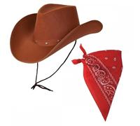 Titch & Timbo Set cappello da cowboy texano marrone + bandana, accessorio per travestimento da uomo e donna, stile western wild west, rodeo, ballo, cowgirl, festival musicale, tour pop (bandana