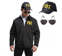 Titch & Timbo Set giacca e berretto dell'FBI per adulti + occhiali da aviatore: unisex, per travestimento da agente speciale della polizia (M)
