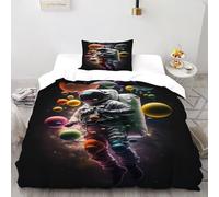 TiTCiveR Astronautaaa colorato Set Di Biancheria Da Letto Per 2 Pezzi Con Stampa 3D Space Human Universe Copripiumino Con 1 Federe Con Federe in Microfibra Ultra Morbida Single（135x200cm）