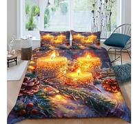 TiTCiveR Candela pigna Set Di Biancheria Da Letto 3 Pezzi Con Stampa 3D Temi natalizi Copripiumino Con 2 Federe in Microfibra Morbida E Leggera King（220x240cm）