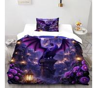 TiTCiveR Castello del drago Set Copripiumino 2 Pezzi Con Stampa 3D Temi animali Fauna selvatica Incluso Copripiumino Con 1 Federe in Microfibra Morbida E Leggera Single（135x200cm）