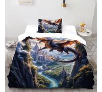 TiTCiveR Castello del drago Set Di Biancheria Da Letto Per 2 Pezzi Con Stampa 3D Temi animali Fauna selvatica Incluso Copripiumino Con 1 Federe in Microfibra Morbida E Leggera Single（135x200cm）