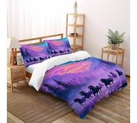 TiTCiveR Cavalli cielo Set Di Biancheria Da Letto 3 Pezzi Con Stampa 3D Temi animali Fauna selvatica Copripiumino Con 2 Federe in Microfibra Morbida E Leggera Double（200x200cm）