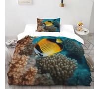 TiTCiveR Corallo di pesci Set Copripiumino 2 Pezzi Con Stampa 3D Ocean Marine Animals Copripiumino Con 1 Federe Con Federe in Microfibra Ultra Morbida Single（135x200cm）