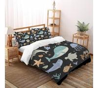 TiTCiveR Creature delle profondità marine Copripiuminobiancheri Da Letto 3D Stampato Balene Ragazzi E Ragazze 3 Pezzi Microfibra 2 Federe Con Cerniera Double（200x200cm）