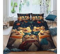 TiTCiveR Foxes Natale Set Di Biancheria Da Letto 3 Pezzi Con Stampa 3D Animal Theme Copripiumino Con 2 Federe in Microfibra Morbida E Leggera King（220x240cm）