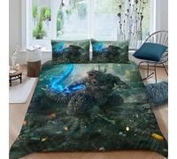 TiTCiveR Godzilla City Set Di Biancheria Da Letto Per 3 Pezzi Con Stampa 3D Wildlife Animal Theme Incluso Copripiumino Con 2 Federe in Microfibra Morbida E Leggera King（220x240cm）
