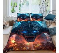 TiTCiveR Godzilla Set Di Biancheria Da Letto 3 Pezzi Con Stampa 3D Monster Land Monster Copripiumino Con 2 Federe in Microfibra Morbida E Leggera King（220x240cm）