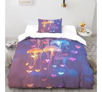 TiTCiveR Meduse selvatiche Set Di Biancheria Da Letto Stampa Di 3D Creature delle profondità marine Ragazzi E Ragazze 2 Pezzi Microfibra 1 Federe Con Cerniera Single（135x200cm）
