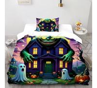 TiTCiveR Mostro zucca Set Copripiumino 2 Pezzi Con Stampa 3D Temi di Halloween Copripiumino Con 1 Federe Con Federe in Microfibra Ultra Morbida Single（135x200cm）