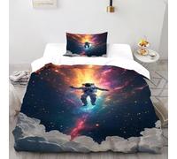 TiTCiveR Nebulosa astronauta Set Di Biancheria Da Letto 2 Pezzi Con Stampa 3D Stellar Themes Copripiumino Con 1 Federe in Microfibra Morbida E Leggera Single（135x200cm）