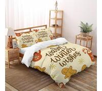 TiTCiveR Omino di pan di zenzero caldo Set Di Biancheria Da Letto 3 Pezzi Con Stampa 3D WarmInverno DessertsNeveflakes Copripiumino Con 2 Federe in Microfibra Morbida E Leggera Double（200x200cm）