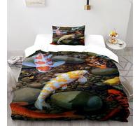 TiTCiveR Pietre e pesci Koi Set Copripiumino 2 Pezzi Con Stampa 3D Animal Theme Marine Life Copripiumino Con 1 Federe Con Federe in Microfibra Ultra Morbida Single（135x200cm）
