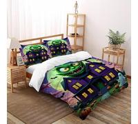 TiTCiveR Testa mostro verde Set Di Biancheria Da Letto 3 Pezzi Con Stampa 3D Temi di Halloween Copripiumino Con 2 Federe in Microfibra Morbida E Leggera Double（200x200cm）