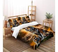 TiTCiveR Tiger Palm Tree Set Di Biancheria Da Letto 3 Pezzi Con Stampa 3D Temi animali Fauna selvatica Incluso Copripiumino Con 2 Federe in Microfibra Morbida E Leggera Super King（260x220cm）