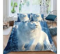 TiTCiveR White Lion Snowy Set Di Biancheria Da Letto 3 Pezzi Con Stampa 3D Temi animali Fauna selvatica Copripiumino Con 2 Federe in Microfibra Morbida E Leggera King（220x240cm）
