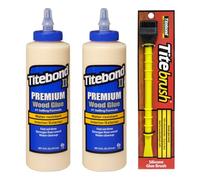 Titebond II Premium - 2 colle per legno da 473 ml, resistente alle intemperie, colla per legno per interni ed esterni + applicatore per colla Titebrush nero