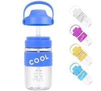 TITIROBA TKK - Borraccia per bambini con coperchio a tenuta stagna e cannucce, in Tritan, senza BPA, a prova di perdite, colore blu, 500 ml