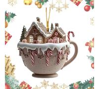 Title 1: Coffee Cup Ornaments For Christmas Tree - Hot Chocolate Mug Acrylic Decorations With Snow House Design | Festive Indoor/Outdoor Christmas Tree Hanging Charm For Holiday Warmth And Cheer