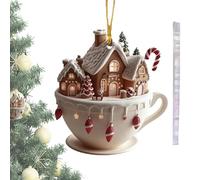 Title 1: Coffee Cup Ornaments For Christmas Tree - Hot Chocolate Mug Acrylic Decorations With Snow House Design | Festive Indoor/Outdoor Christmas Tree Hanging Charm For Holiday Warmth And Cheer