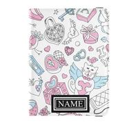 Titolare del passaporto del cuoio di nome personalizzato per il supporto di denaro impermeabile di viaggio per le donne viaggio di affari rosa e blu Love Elements