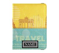 Titolare del passaporto del cuoio di nome personalizzato per il viaggio impermeabile cassa di denaro e carta per gli uomini viaggio must have accessori attrazioni dell'Europa, Attrazioni dell'Europa