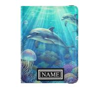 Titolare del passaporto del cuoio di nome personalizzato per il viaggio impermeabile del denaro e della carta titolare per il viaggio di famiglia documento delfini acqua di mare