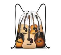 Titolo chitarra: borsone leggero con coulisse, impermeabile, pieghevole, con tracolla regolabile, ideale per sport, yoga, viaggi e scuola, Nero , M