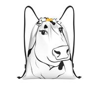 Titolo Dairy Cow: borsone leggero con coulisse, impermeabile, pieghevole, con tracolla regolabile, ideale per sport, yoga, viaggi e scuola, Nero , M