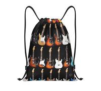 Titolo del modello Art Chitarra: borsone leggero con coulisse, resistente all'acqua, pieghevole, borsa da palestra con tracolla regolabile, ideale per sport, yoga, viaggi e scuola, Nero , S